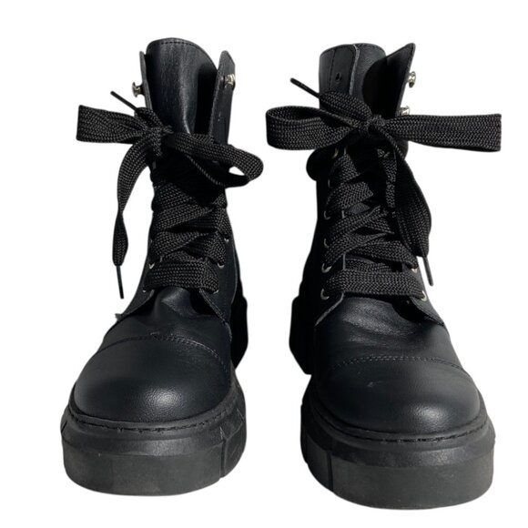 New Alohas Can Can Black Leather Combat Boots - Picture 3 of 15